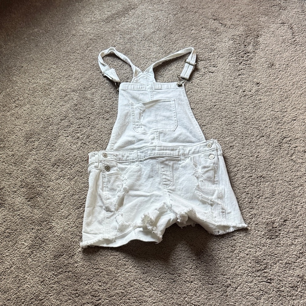 Hollister White Denim Boyfriend Short Overalls Vintage Stretch SIZE M